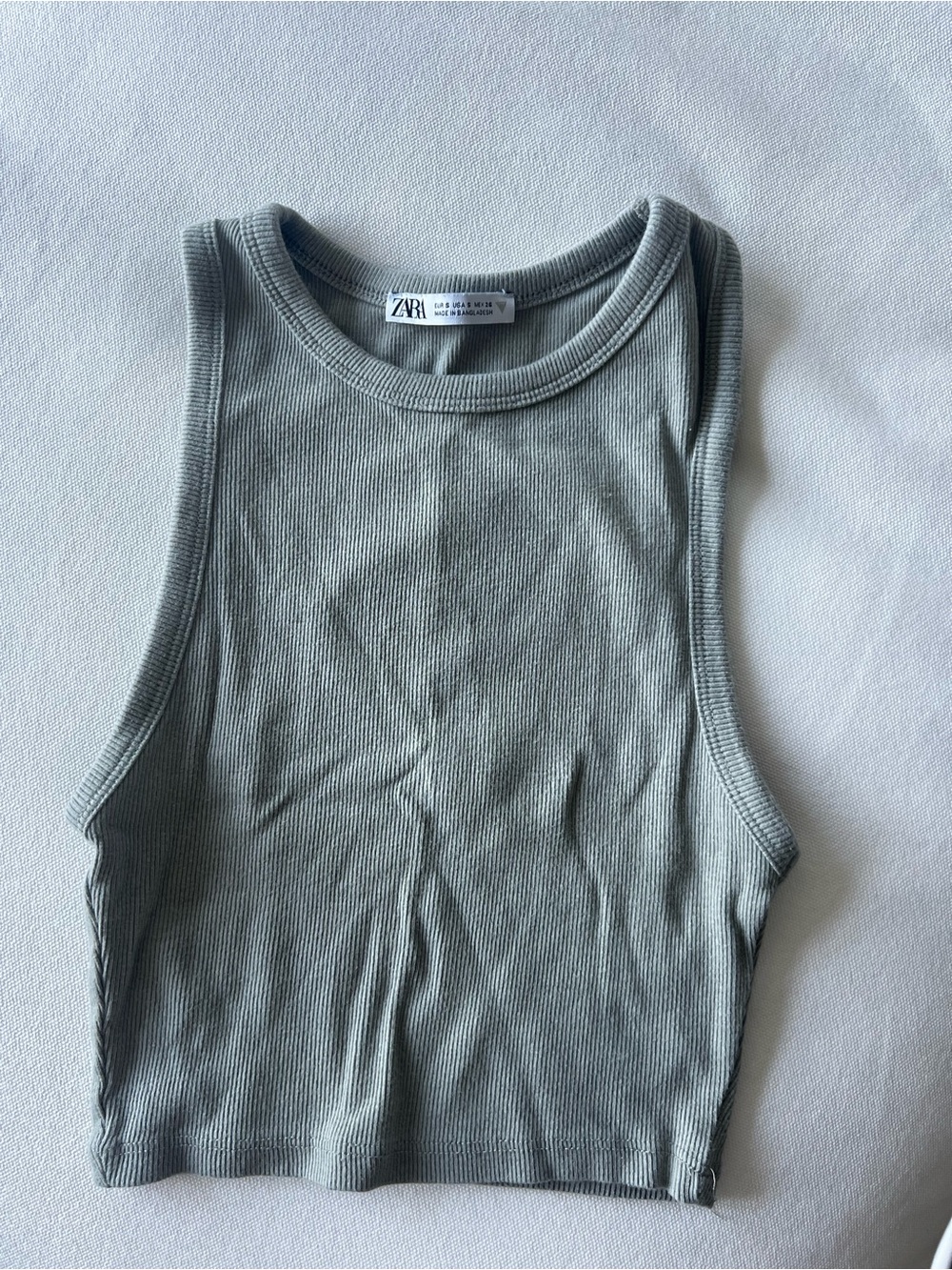 ZARA Ribbed Crop Tank - Sage Green
